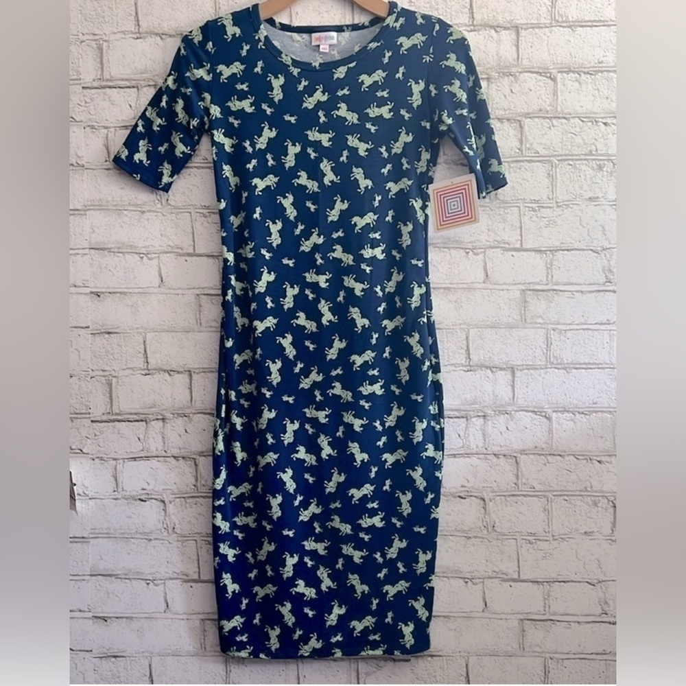 NEW! Short Sleeve T-shirt Midi  Dress:LuLaRoe Julia size XXS Unicorn